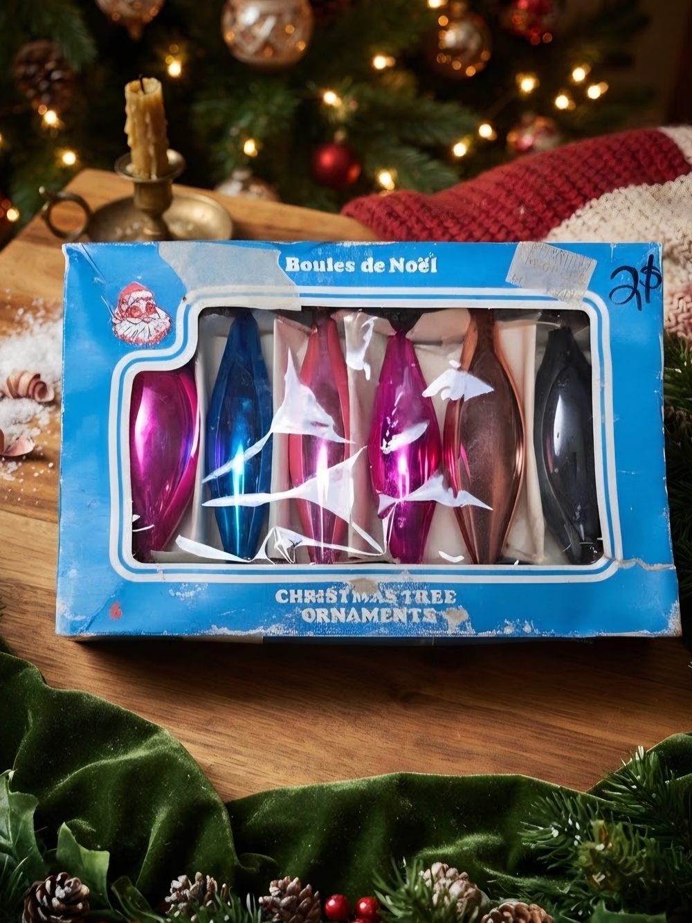 Vintage 6 Glass Christmas Ornaments Teardrop Poland Box